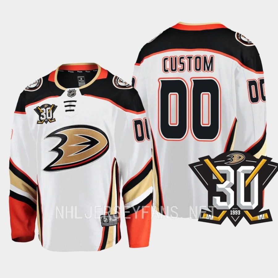 anaheim ducks custom 30th anniversary 2023 24 away jersey white