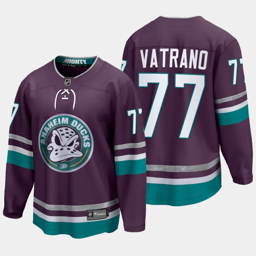 anaheim ducks frank vatrano 30th anniversary 2023 24 premier breakaway player jersey purple