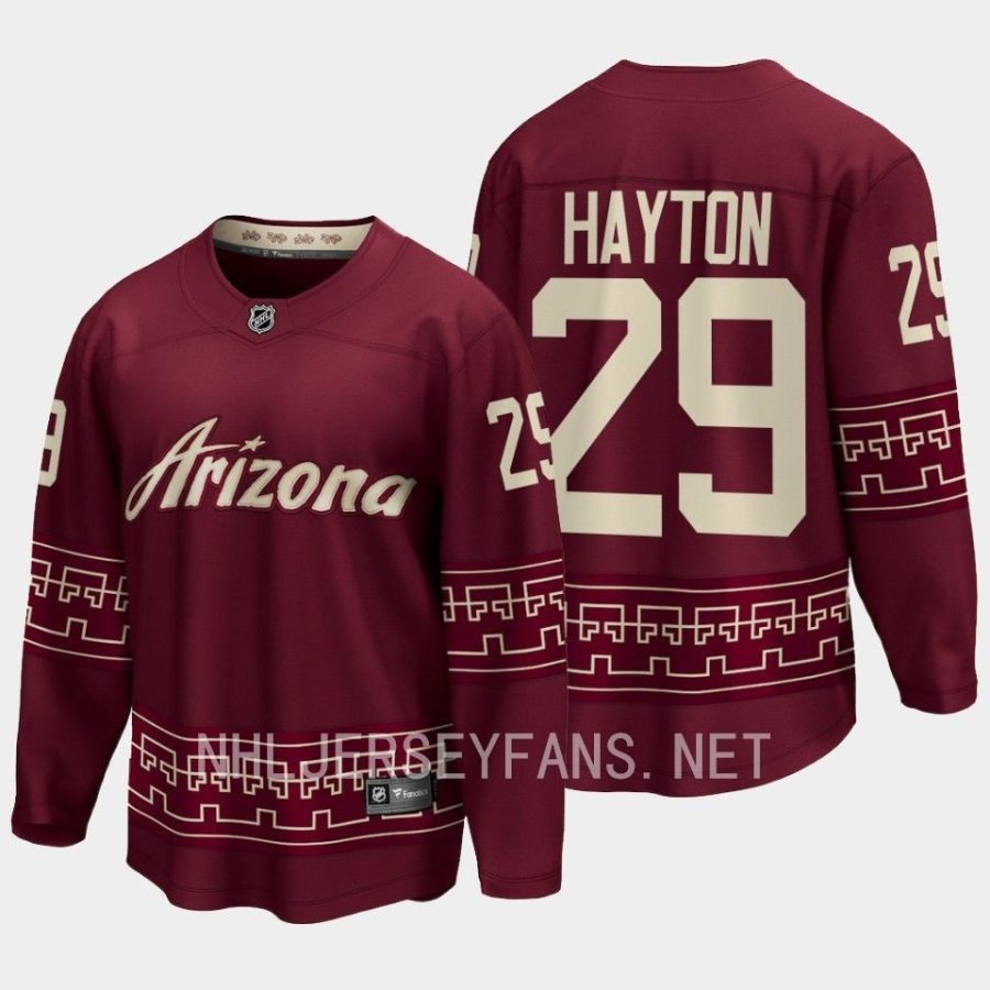 arizona coyotes barrett hayton desert night alternate 2022 23 premier breakaway jersey garnet