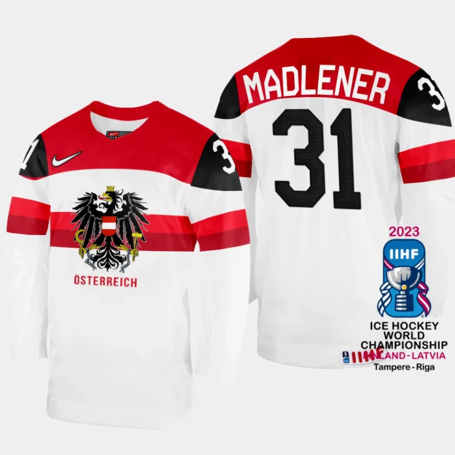 australia hockey david madlener 2023 iihf world championship home jersey white