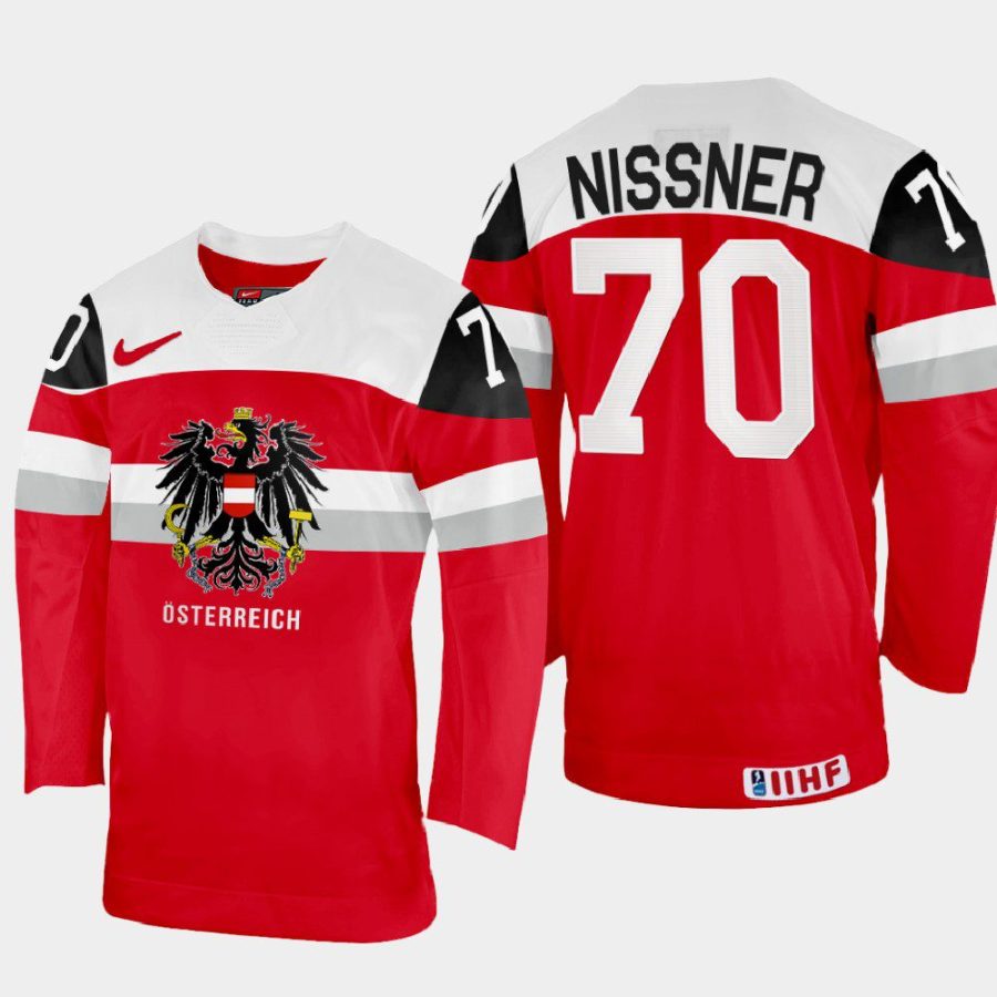 austria hockey benjamin nissner 2022 iihf world championship away jersey red