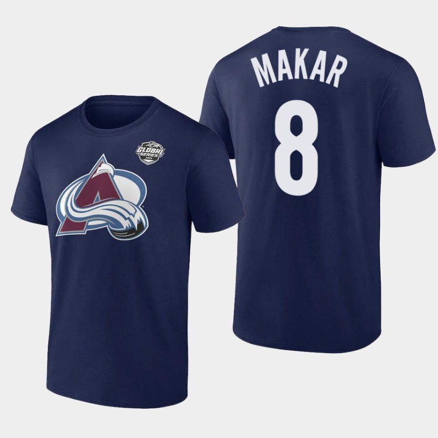 avalanche cale makar navy 2022 nhl global series t shirt