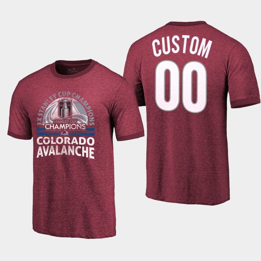 avalanche custom burgundy ringers 3 time stanley cup champs t shirt