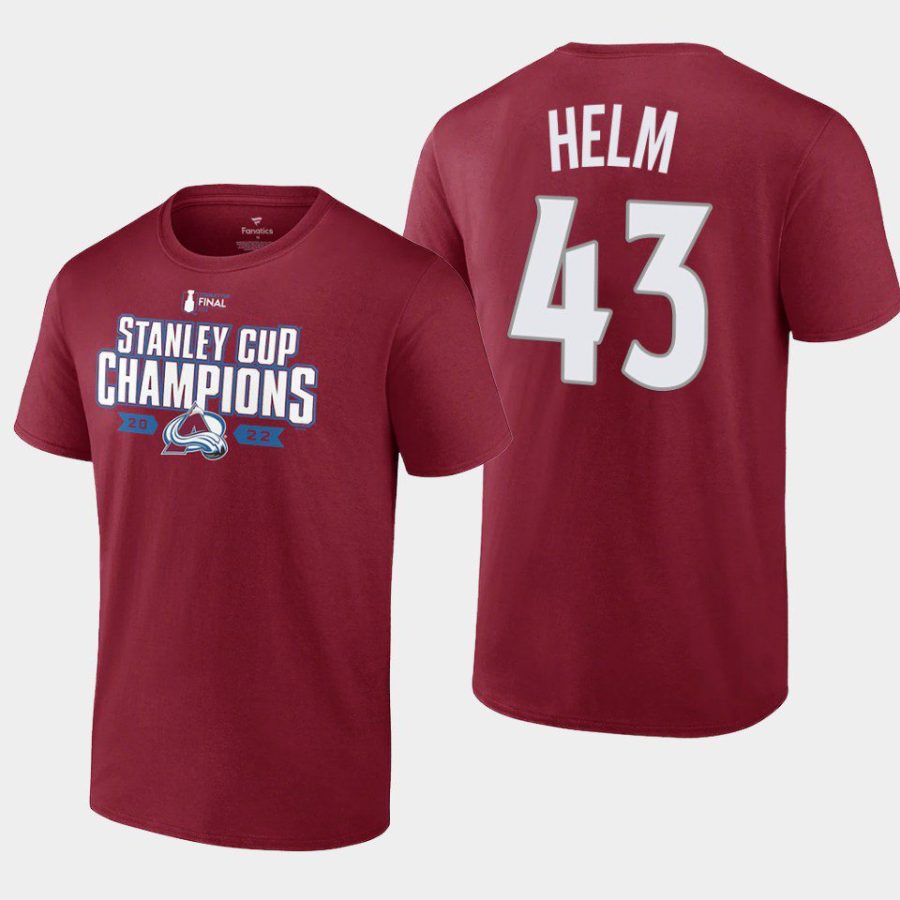 avalanche darren helm burgundy 2022 stanley cup champions t shirt