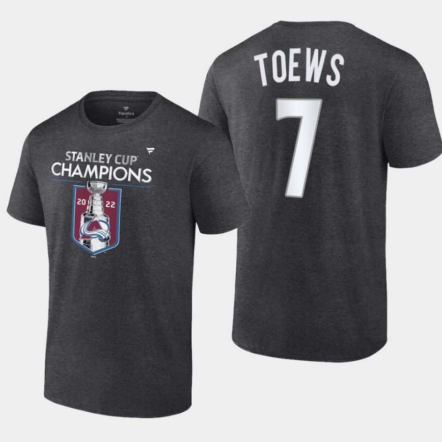 avalanche devon toews charcoal locker room 2022 stanley cup champions t shirt