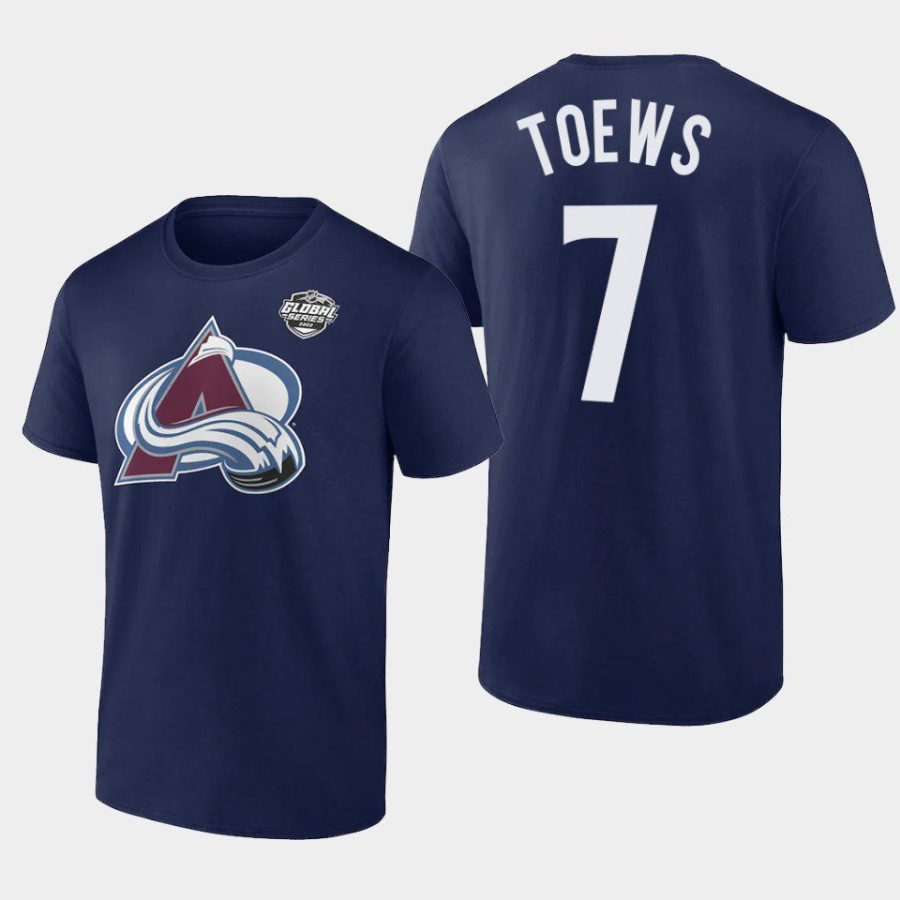 avalanche devon toews navy 2022 nhl global series t shirt