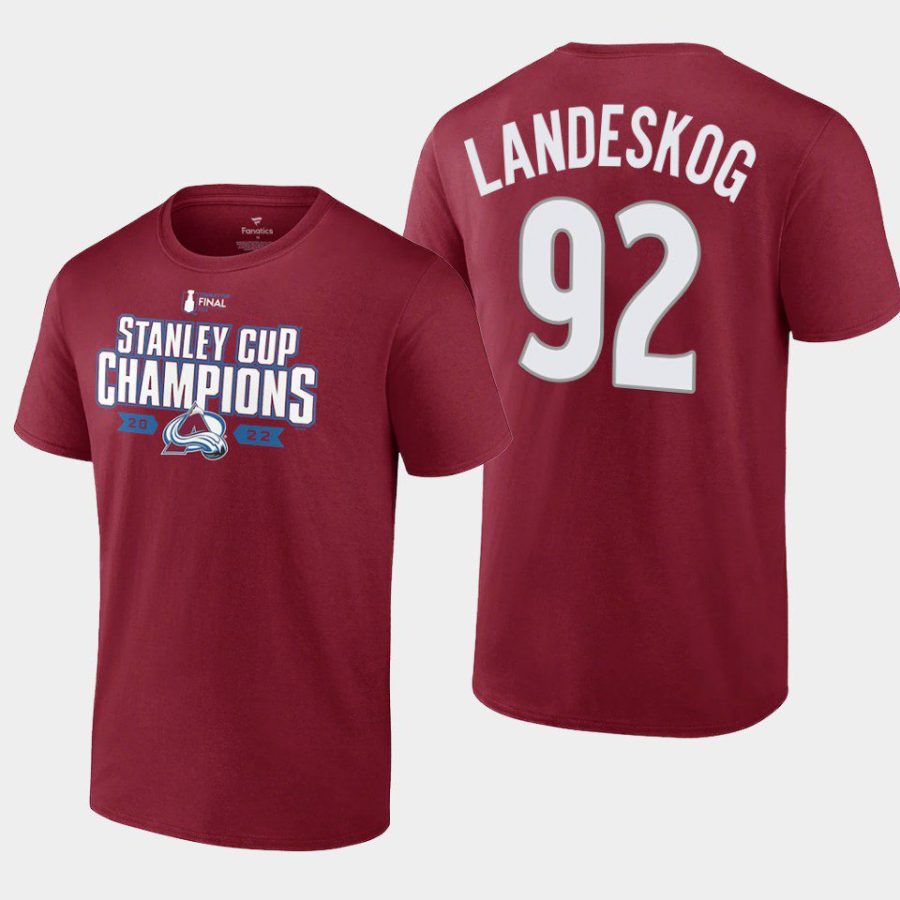 avalanche gabriel landeskog burgundy 2022 stanley cup champions t shirt