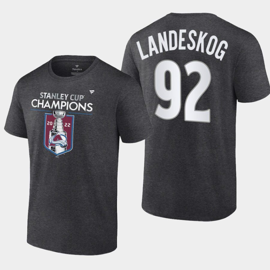 avalanche gabriel landeskog charcoal locker room 2022 stanley cup champions t shirt