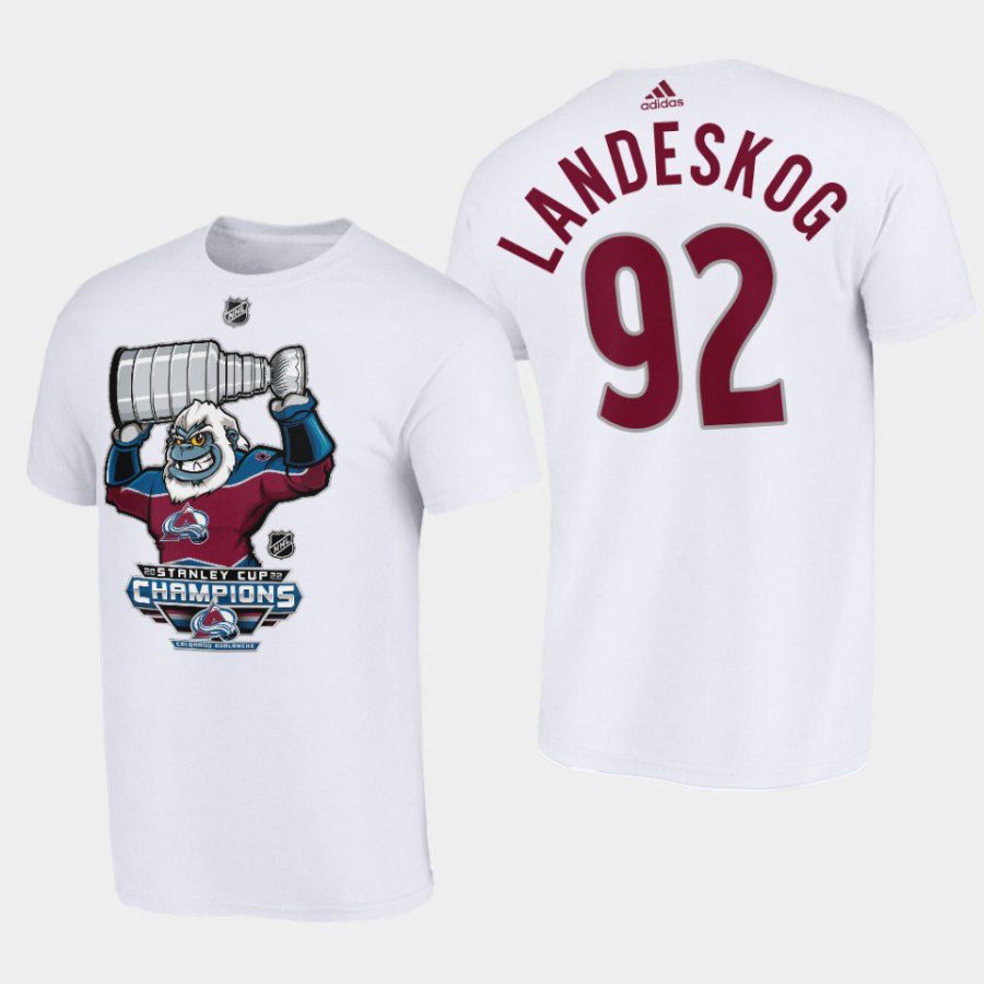 avalanche gabriel landeskog white cartoon 2022 stanley cup champions t shirt