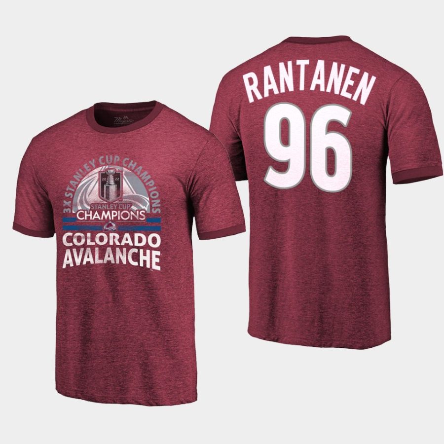 avalanche mikko rantanen burgundy ringers 3 time stanley cup champs t shirt