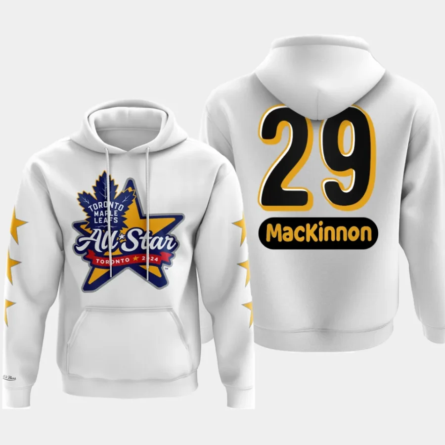 avalanche nathan mackinnon white 2024 nhl all star stars sleeves mitchell ness hoodie