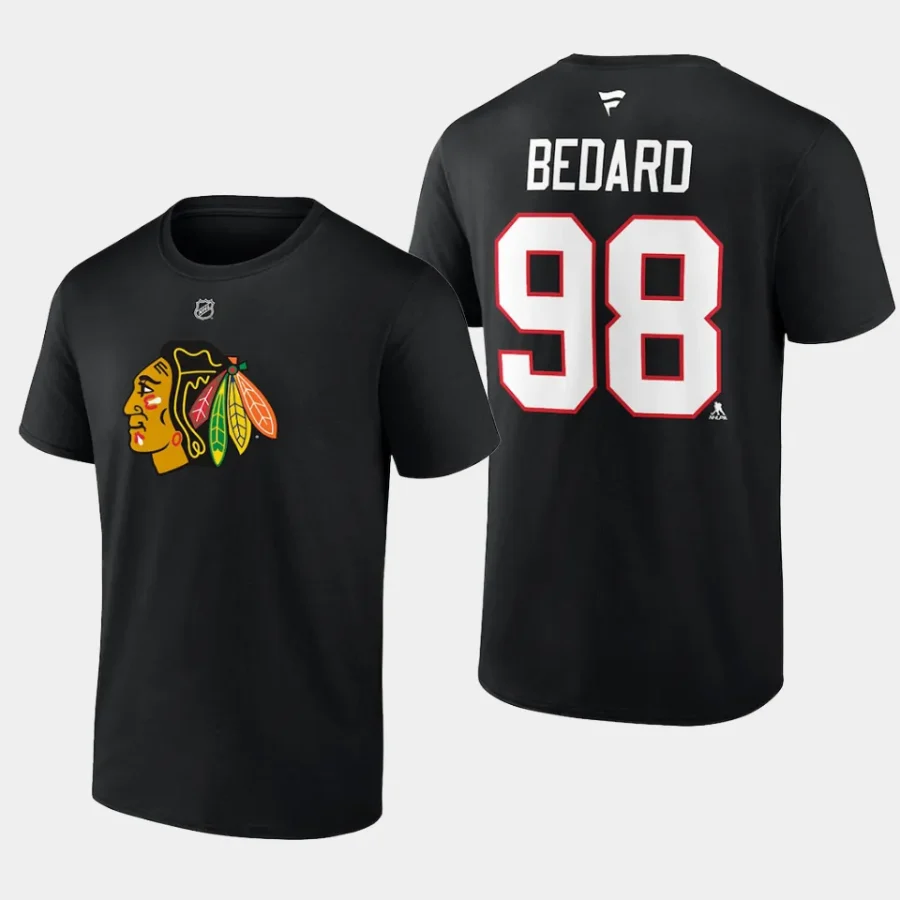 blackhawks connor bedard black authentic stack 2023 nhl draft t shirt