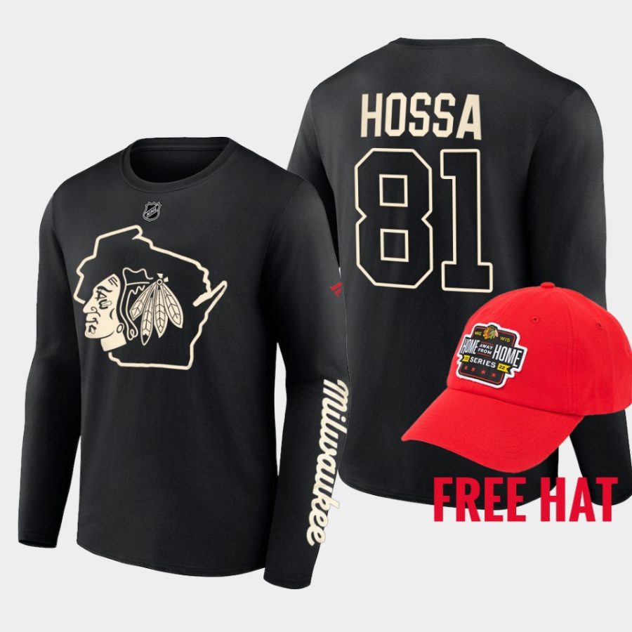 blackhawks marian hossa black milwaukee home away from home hat t shirt