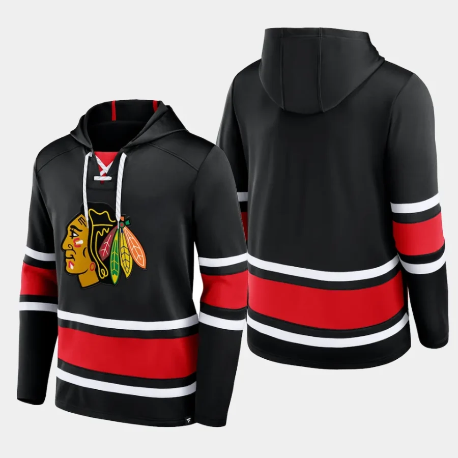 blackhawks men black puck deep lace up pullover hoodie