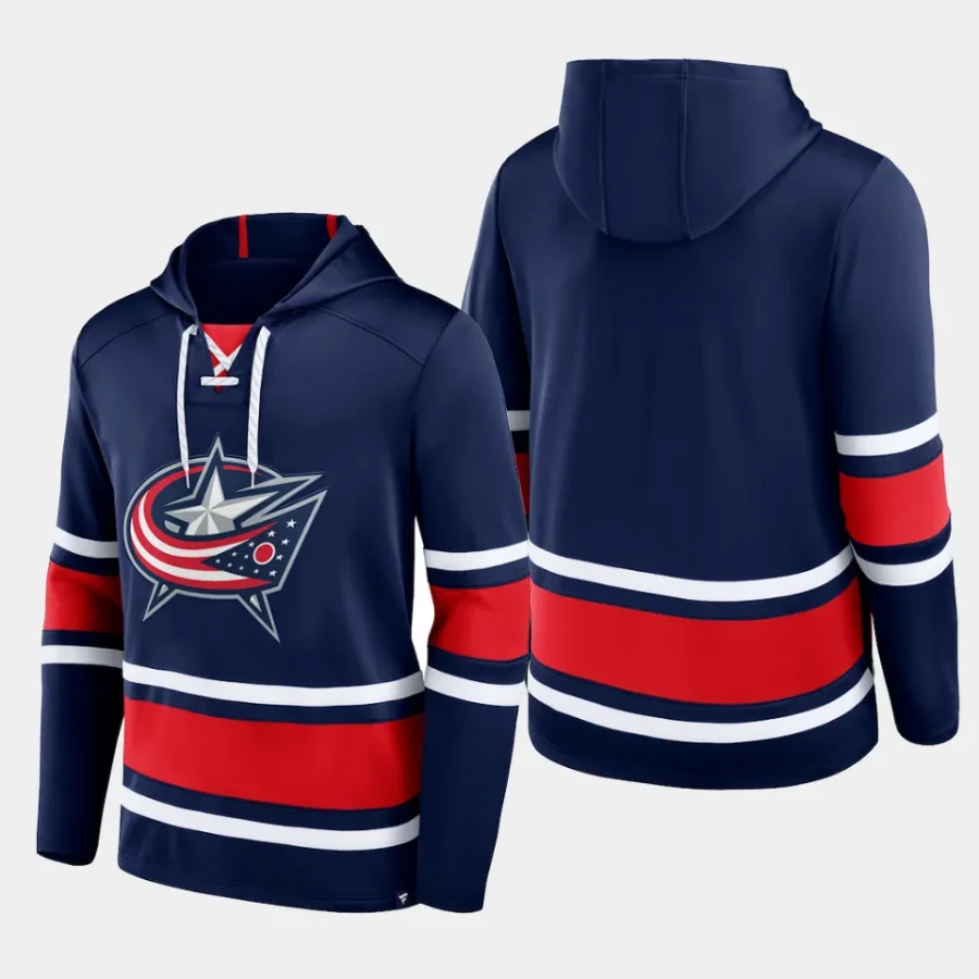 blue jackets men navy puck deep lace up pullover hoodie