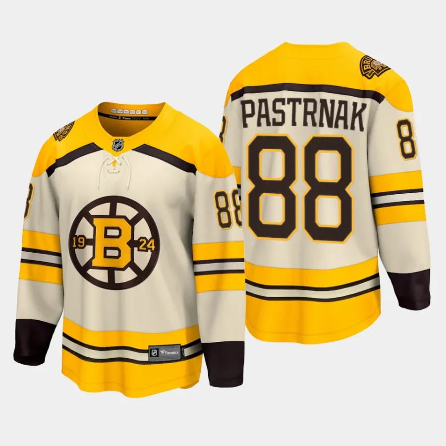 boston bruins david pastrnak 100th anniversary 2023 24 premier breakaway player jersey cream