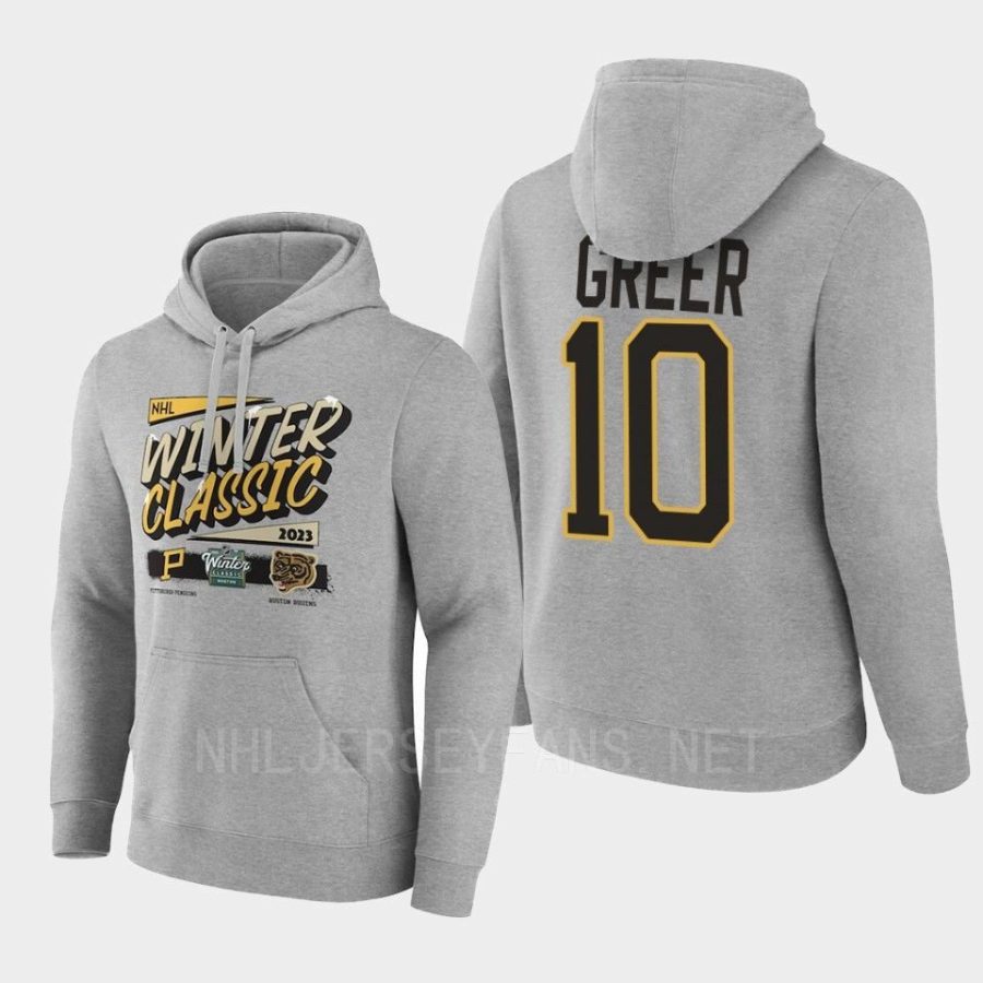 bruins a.j. greer grey 2023 winter classic matchup hoodie