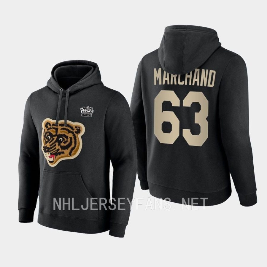 bruins brad marchand black 2023 winter classic primary logo pullover hoodie