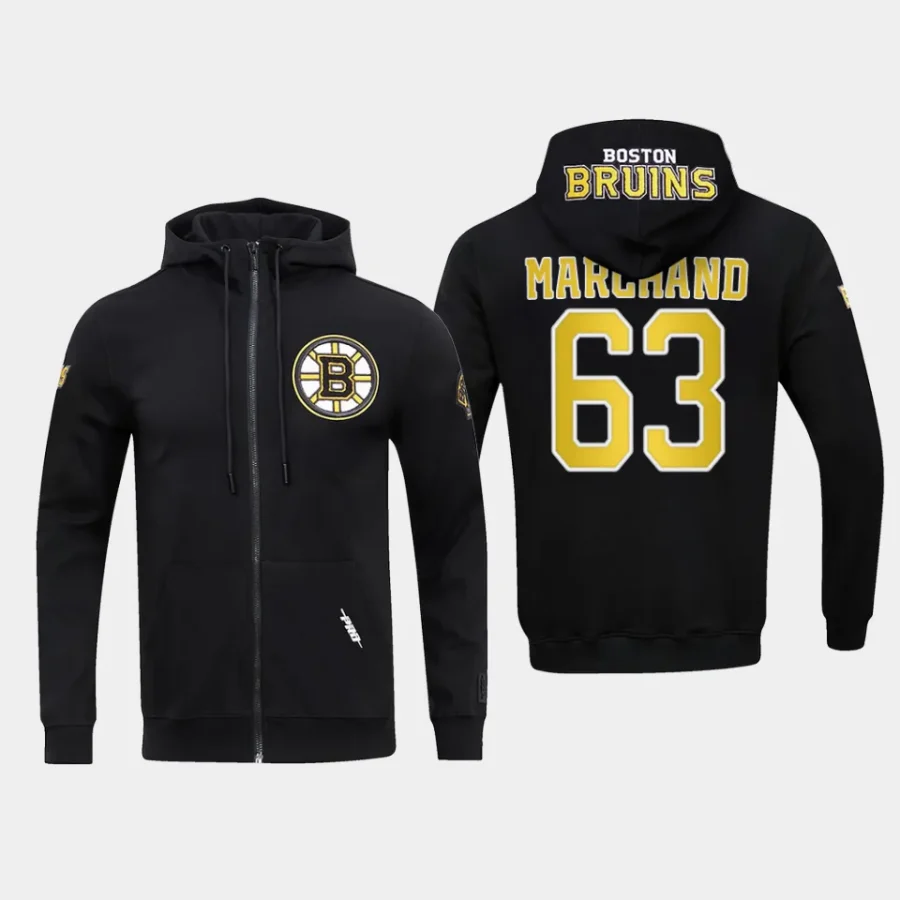 bruins brad marchand black classic chenille full zip jacket hoodie