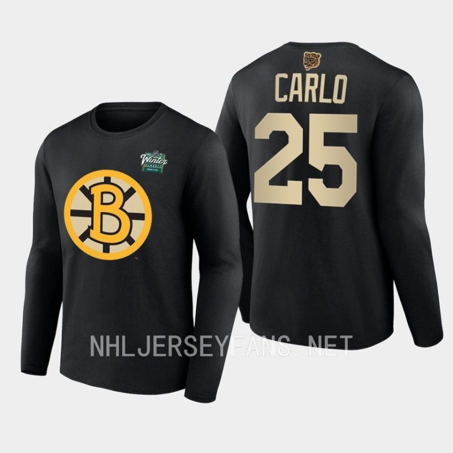 bruins brandon carlo black 2023 winter classic primary logo long sleeve t shirt