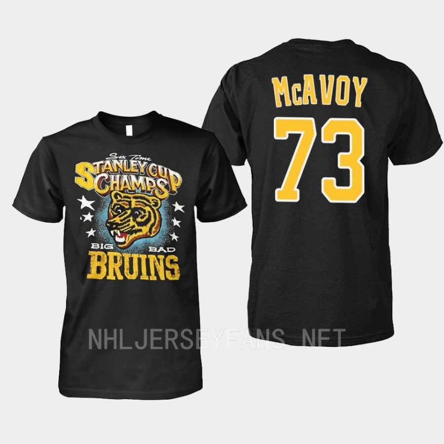 bruins charlie mcavoy black throwback 6x stanley cup champs t shirt