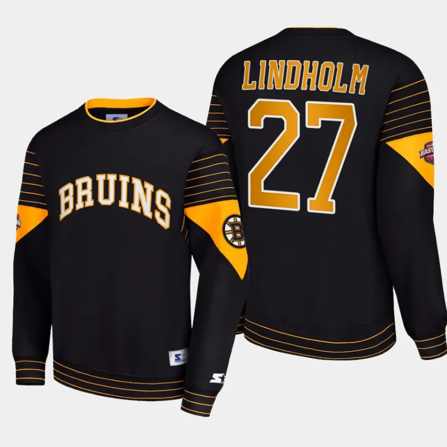 bruins hampus lindholm black faceoff starter pullover sweatshirt