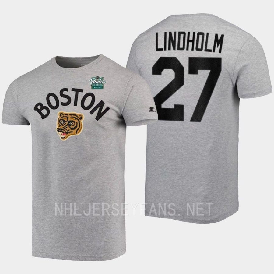 bruins hampus lindholm grey logo 2023 winter classic t shirt