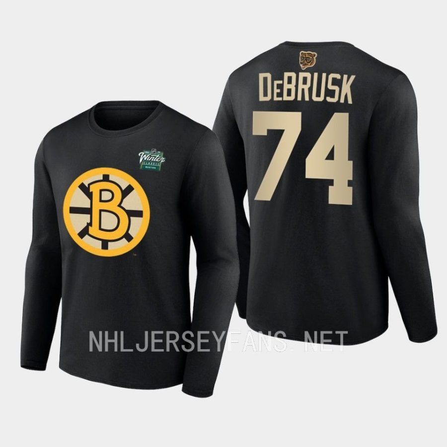 bruins jake debrusk black 2023 winter classic primary logo long sleeve t shirt