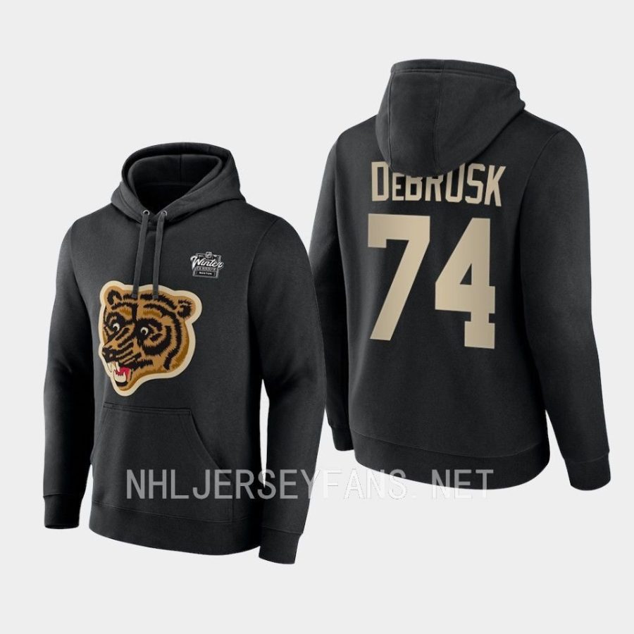 bruins jake debrusk black 2023 winter classic primary logo pullover hoodie