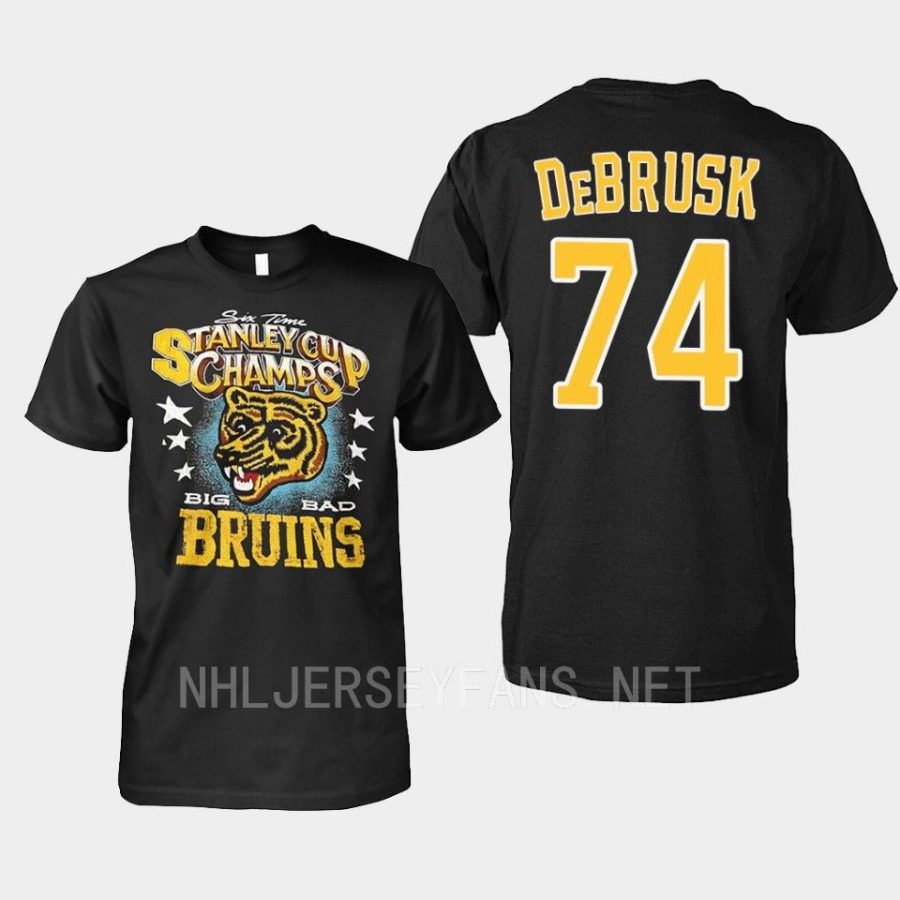 bruins jake debrusk black throwback 6x stanley cup champs t shirt