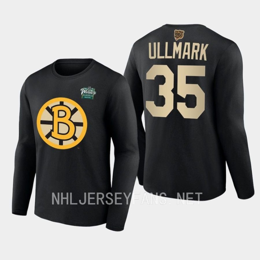 bruins linus ullmark black 2023 winter classic primary logo long sleeve t shirt