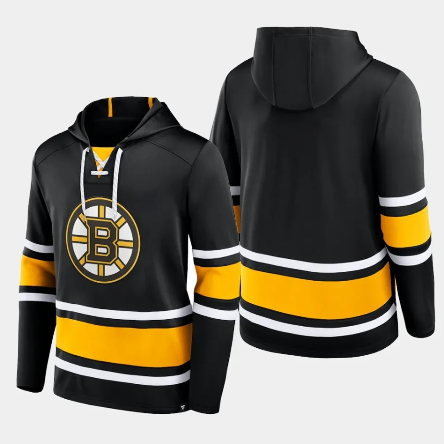 bruins men black puck deep lace up pullover hoodie