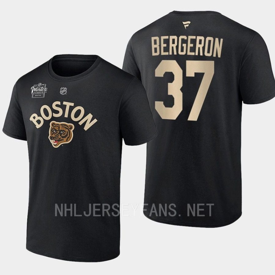 bruins patrice bergeron blackspoked b logo 2023 winter classic t shirt