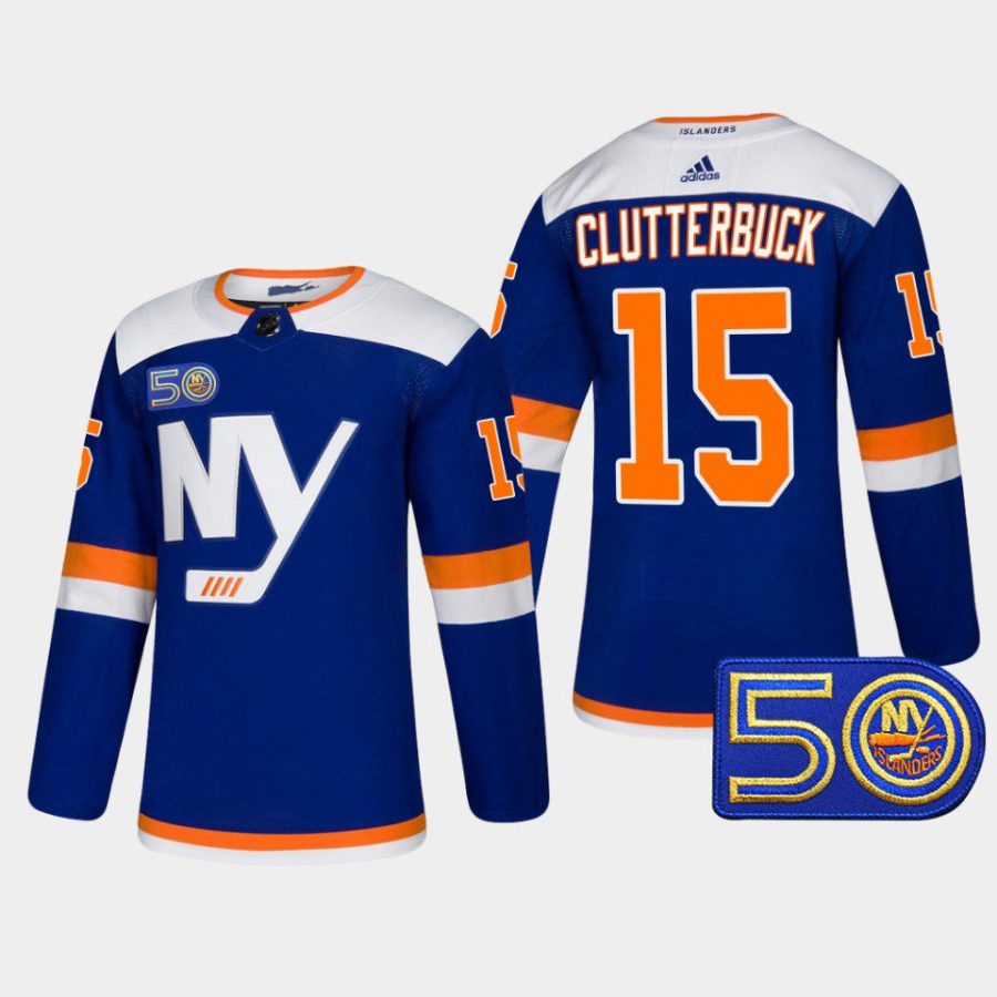 cal clutterbuck islanders royal 50th anniversary authentic alternate jersey