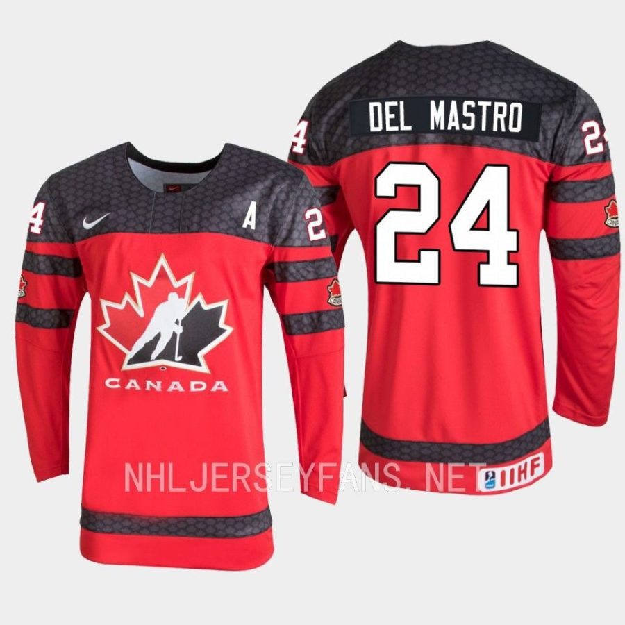 canada ethan del mastro 2023 iihf world junior championship jersey red