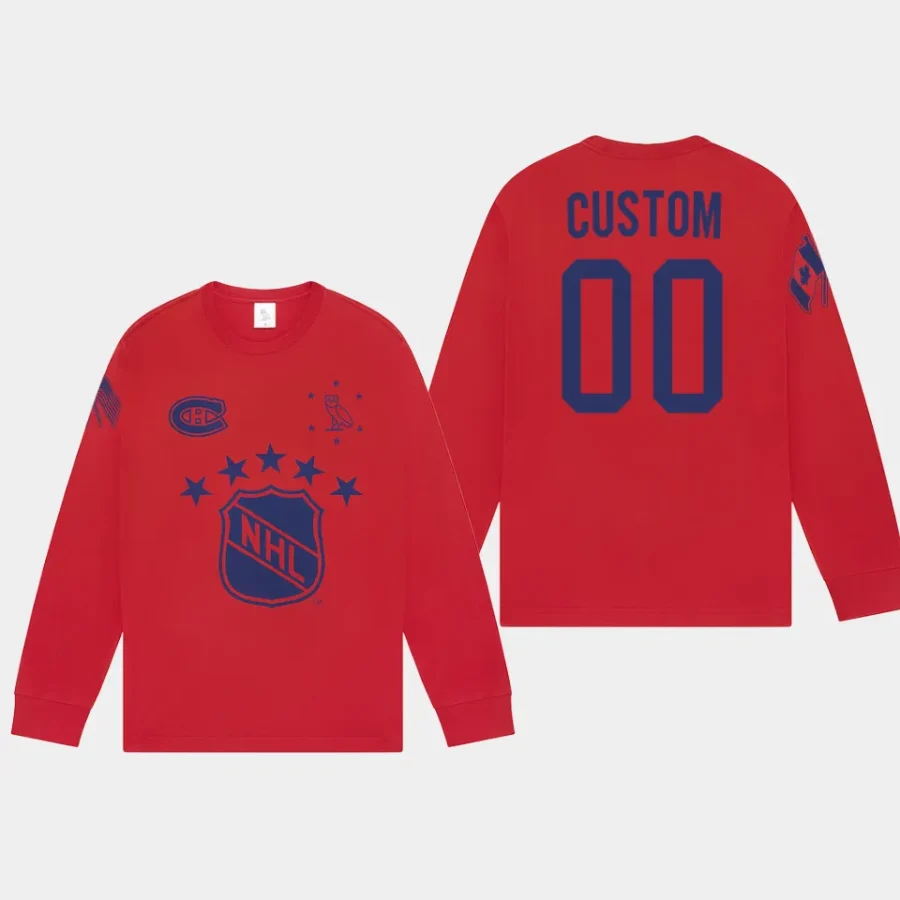 canadiens custom red long sleeve ovo x nhl t shirt