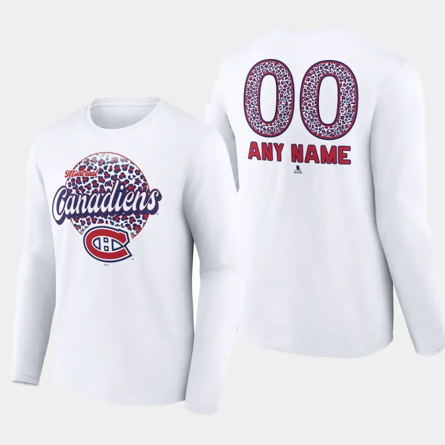 canadiens custom whitelong sleeve leopard print t shirt