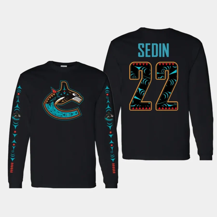 canucks daniel sedin black first nations 2023 long sleeve t shirt