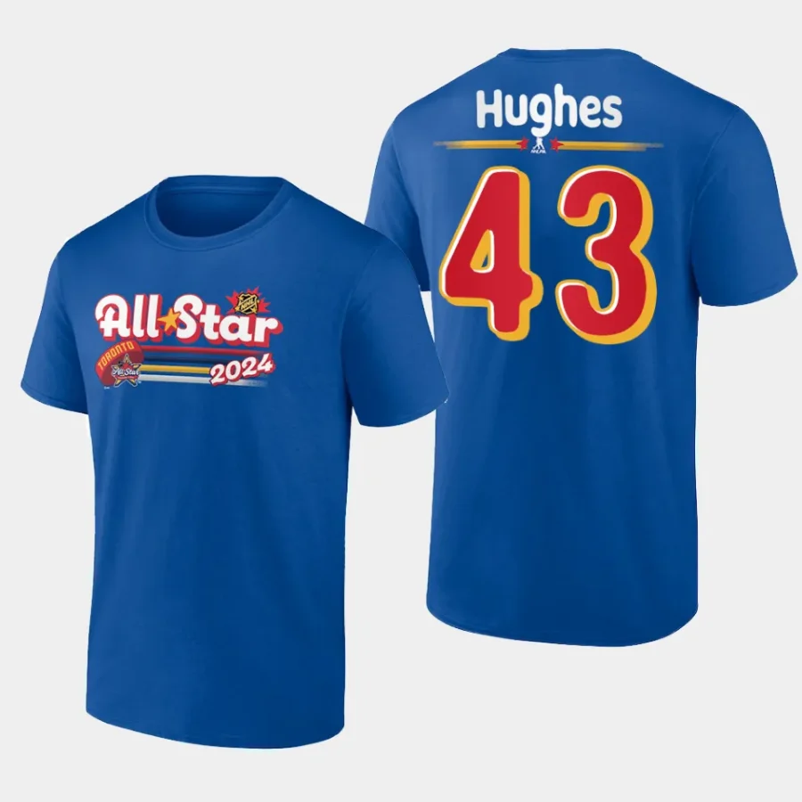 canucks quinn hughes royal 2024 nhl all star name number t shirt