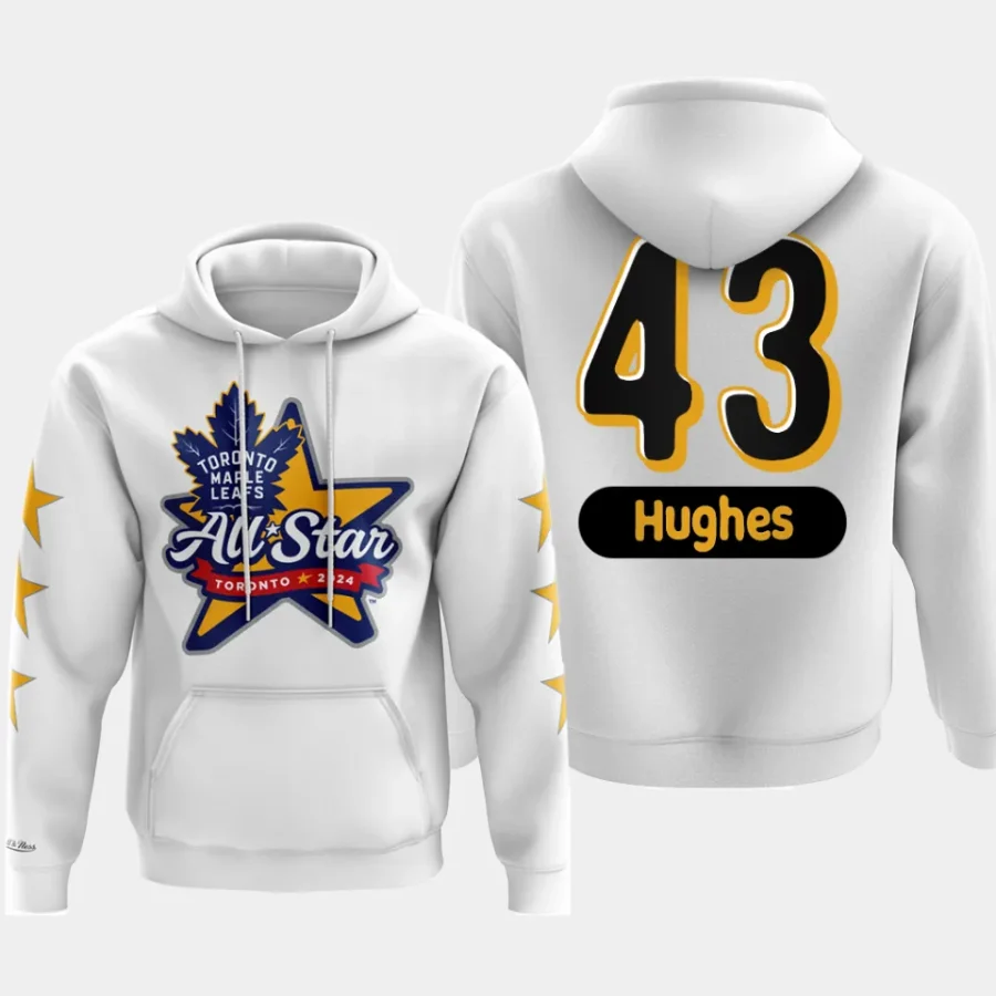 canucks quinn hughes white 2024 nhl all star stars sleeves mitchell ness hoodie