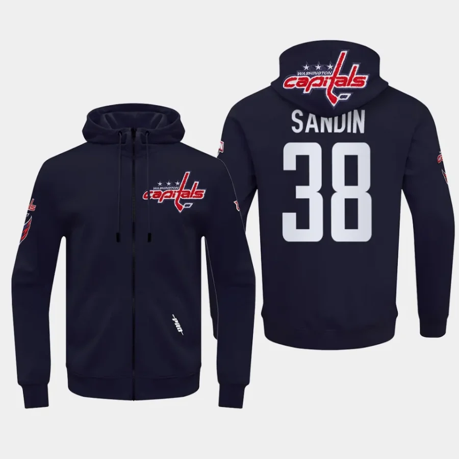 capitals rasmus sandin navy classic chenille full zip jacket hoodie