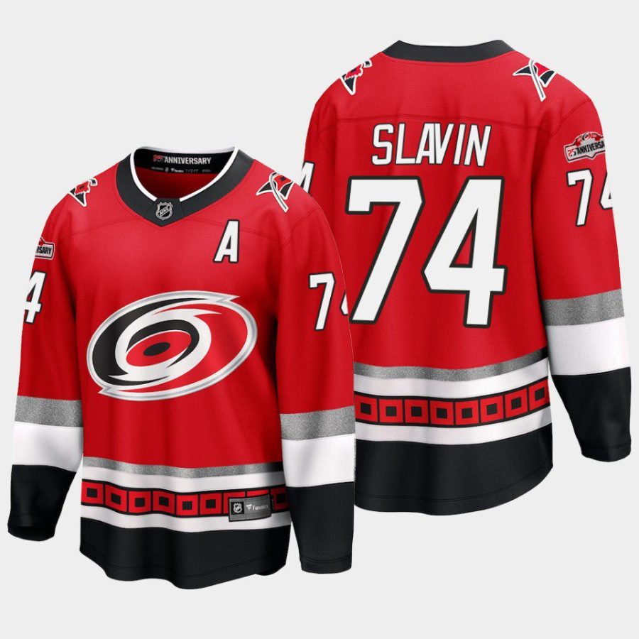 carolina hurricanes jaccob slavin 25th anniversary premier jersey red