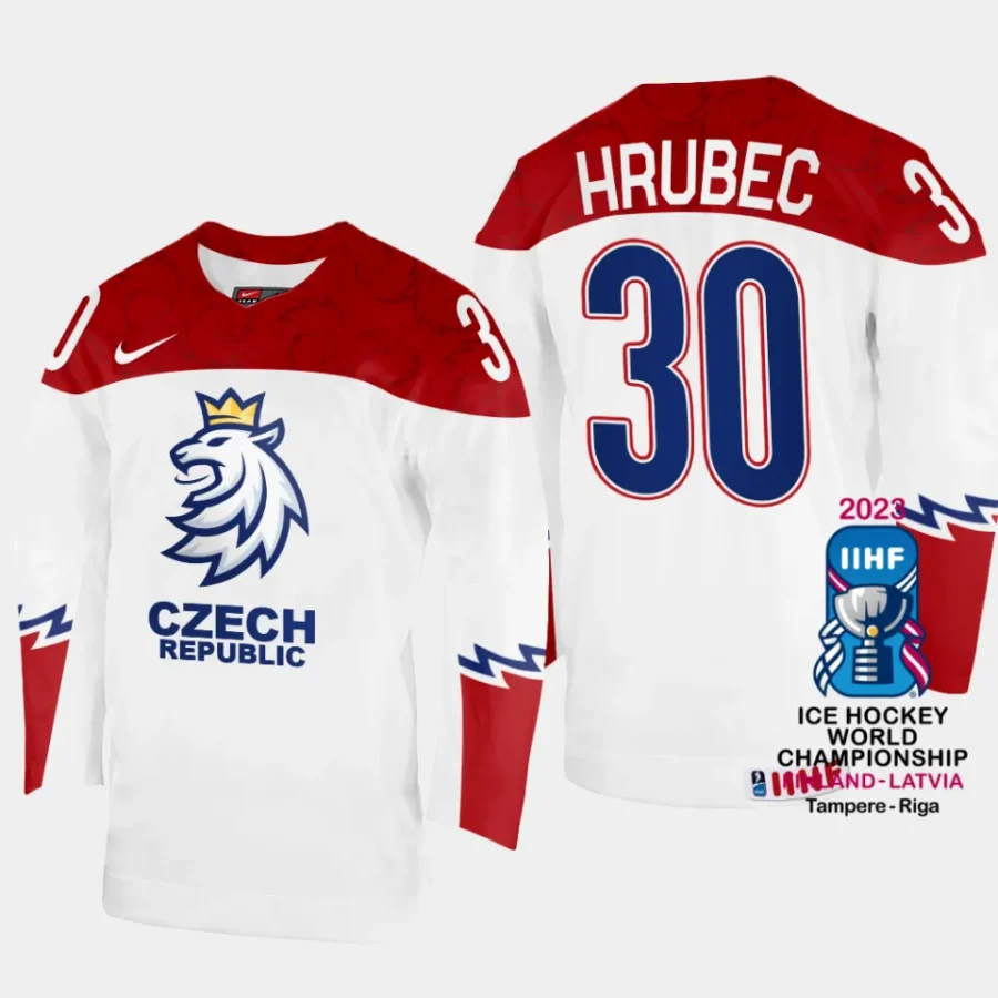 czechia hockey simon hrubec 2023 iihf world championship men home jersey white