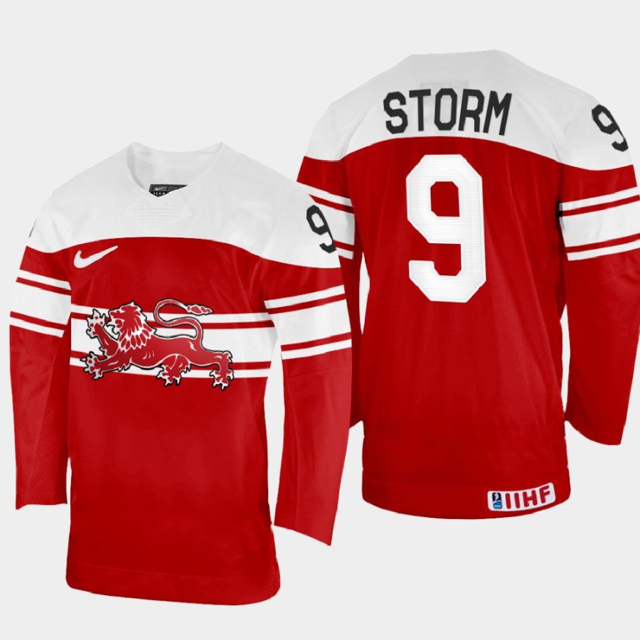 denmark hockey frederik storm 2022 iihf world championship away jersey red