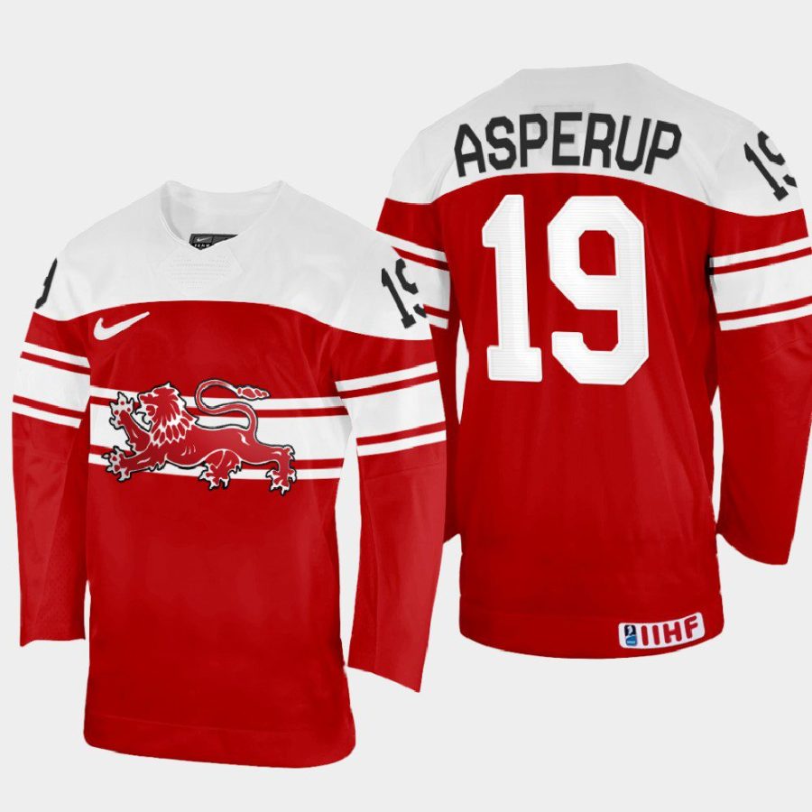 denmark hockey matthias asperup 2022 iihf world championship away jersey red