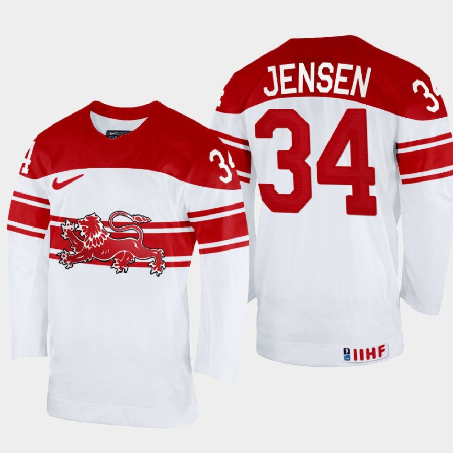 denmark hockey morten jensen 2022 iihf world championship home jersey white