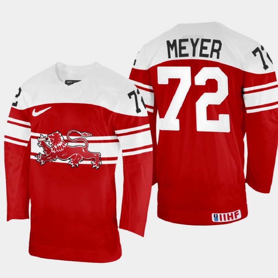 denmark hockey nicolai meyer 2022 iihf world championship away jersey red