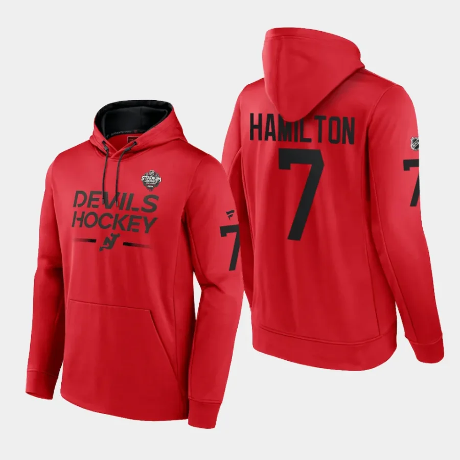 devils dougie hamilton red 2024 nhl stadium series authentic pro hoodie