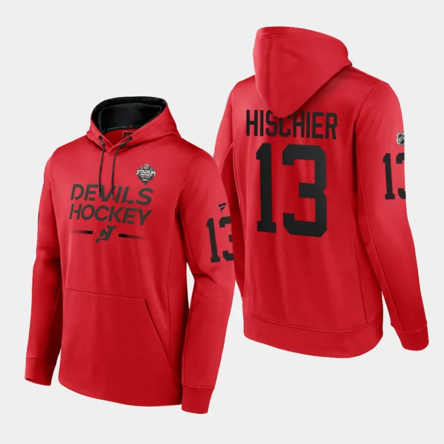 devils nico hischier red 2024 nhl stadium series authentic pro hoodie