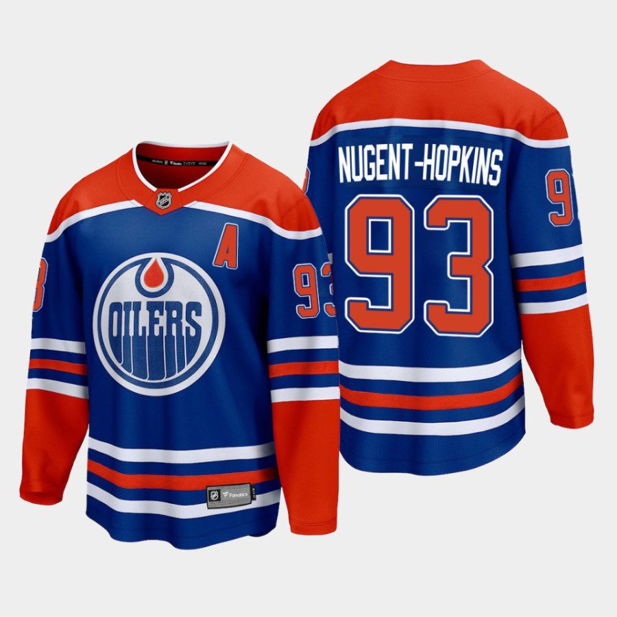 edmonton oilers ryan nugent hopkins home 2022 23 premier breakaway player jersey royal